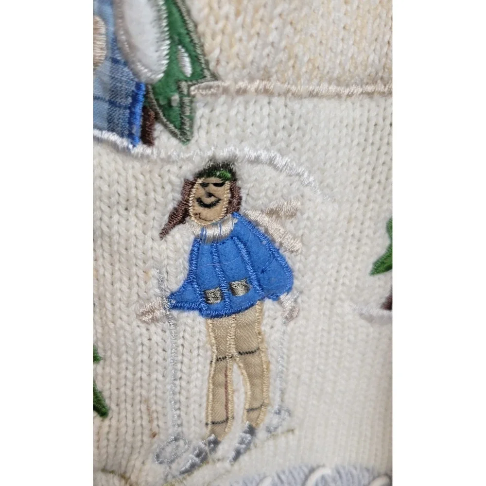 NOS VTG Keren Hart Cardigan Sweater Winter Ski Scene Bead Snowflake Gray Small